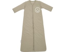 Meyco Baby Slub Met Smile Applicatie Baby Slaapzak Met Afritsbare Mouwen - Taupe/Offwhite - 90cm - 2.5 TOG