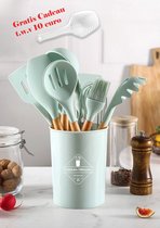 12 Ustensiles Cuisine Silicone Noirs - Set Antiadhésif Lave-vaisselle Avec Porte-ustensiles