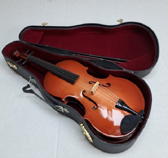 Viool miniatuur instrument - uniek kleinmodel 25 cm inclusief strijkstok