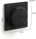 Zwarte Philips Hue draaischakelaar, 80x80mm, 24.3mm diep.