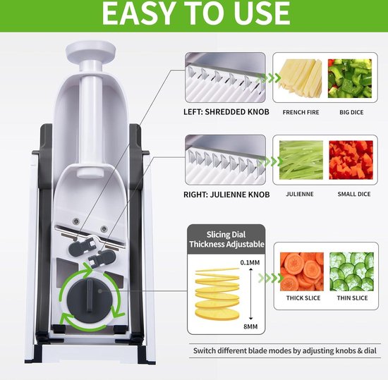 Veilige mandoline snijmachine, grote groentehakselaar, 5 in 1 veggie Julienne, dicer, Franse frituursnijder, keukenhakartefact, rechtopstaande hakmolen voor fruit en groenten (rood