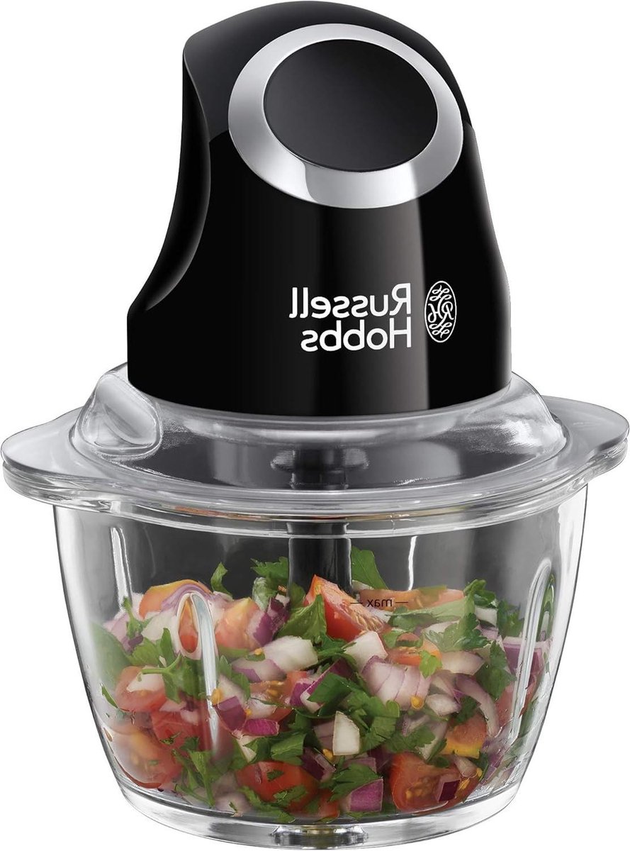 Mini Hakmolen 1 Liter Glazen Kom - Matte Black - 200 Watt - Inclusief Opbergdeksel