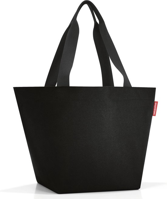 Zwarte shopper tas met twee hengsels en een rood Reisenthel-label.