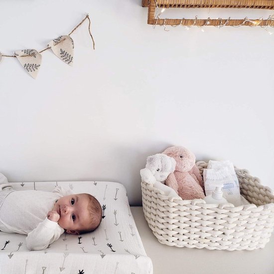 Bureau Opbergdoos, Zachte Handgemaakte Katoenen Touw Opbergmand met Deksel voor Woonkamer voor Kinderkamer (Melk wit