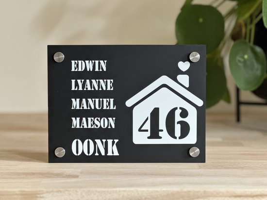 Plaque nominative / numéro de maison, porte d'entrée, élégant, Zwart