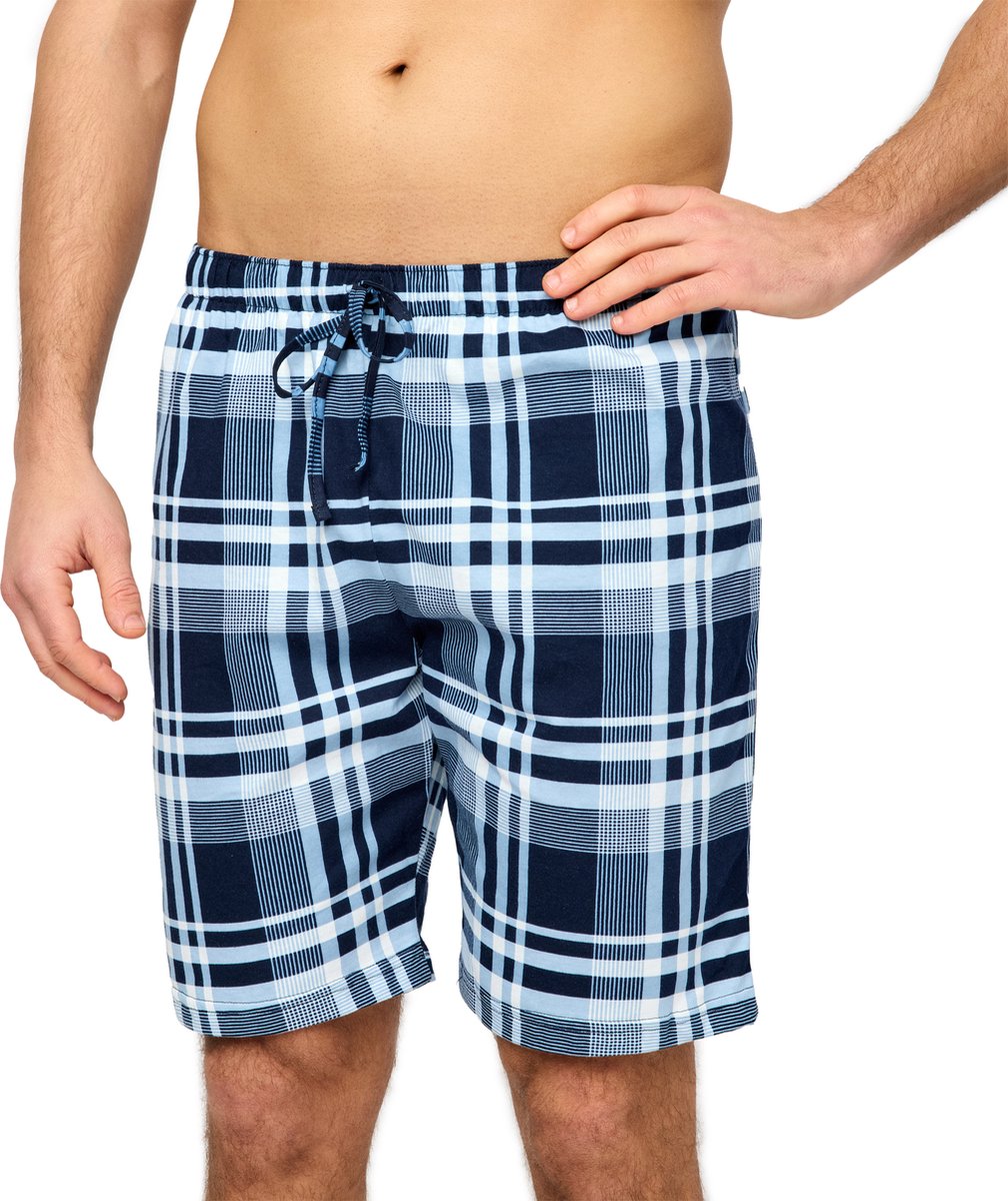 Timone TI-TI30-116-PP Heren Pajamabroek - kort - Pyjamashorts - zonder zakken - elastische tailleband met koord - 100% Katoen - Geruit-1 (9555408) - S
