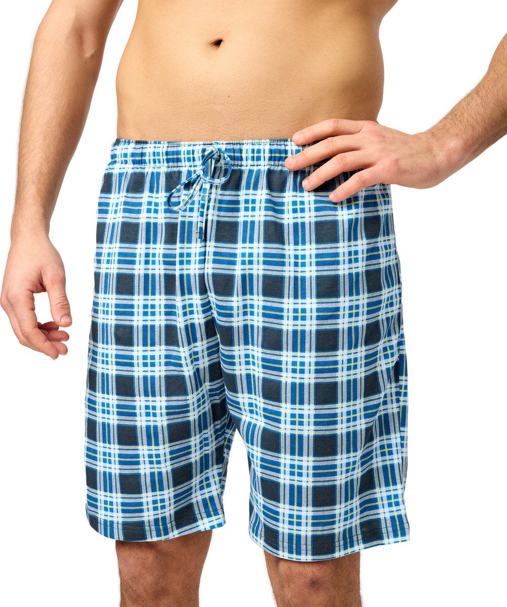 Timone TI-TI30-116-PP Heren Pajamabroek - kort - Pyjamashorts - zonder zakken - elastische tailleband met koord - 100% Katoen - Geruit-4 (9632301) - S
