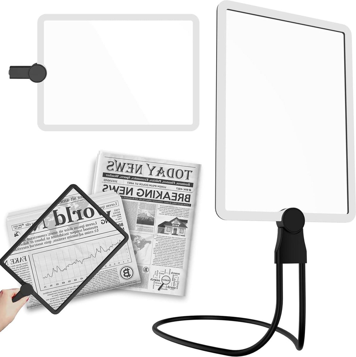 Hangende halsvergrootglas met licht en flexibele arm - vergrootglas voor senioren - ultra heldere lens - lezen van kleine prints - Low Vision senioren met verouderende ogen