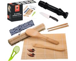 Mr. Sushito XXL Sushi Bazooka set - Sushi Set - Sushi maker - Sushi Servies - Mal - Avocado Snijder - Mes - 4 persoons - Bamboematten - Zwart