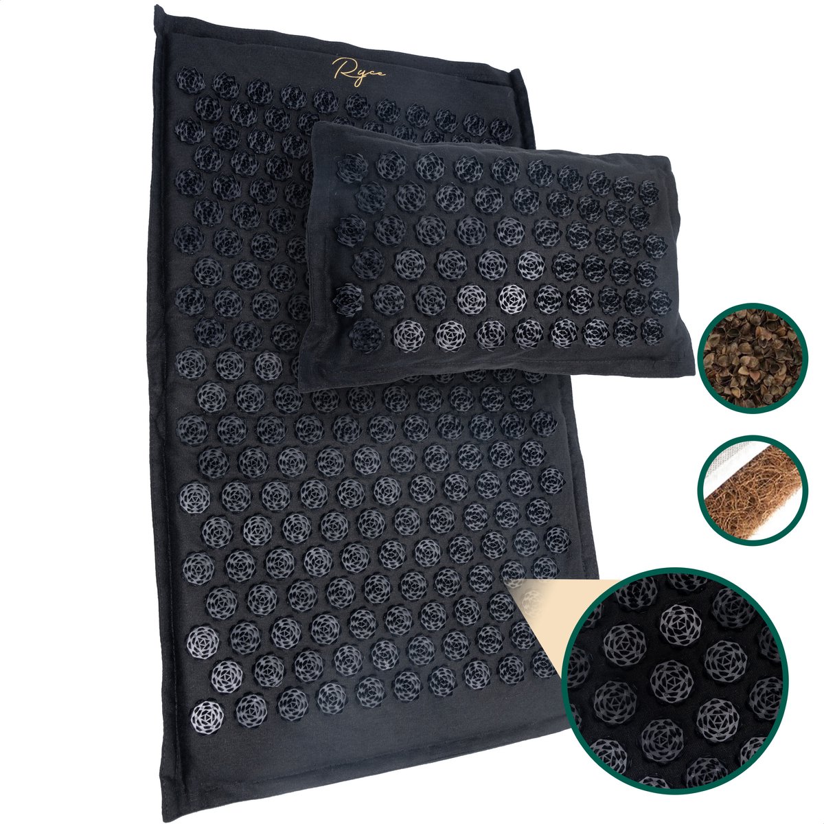 Goedkoopste Ryce ® Nature Spijkermat - Kussen - Shakti mat - Acupressuur - Zwart