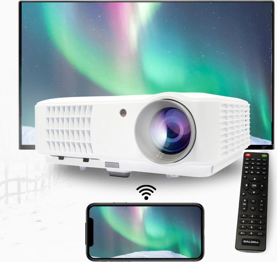 Salora Beamer 5825 LED projector 1200×800 2500 lumen 200 inch HDMI USB VGA AV TV tuner