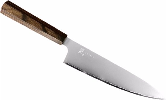 Couteau de Chef Yaxell Hana 200 mm - Acier Damassé 3 couches - Manche Wood Pakka