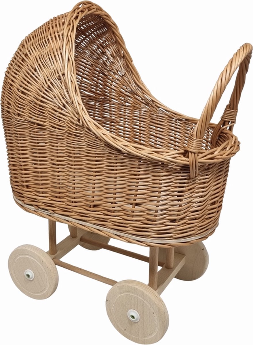Playwood Rieten Houten Poppenwagen
