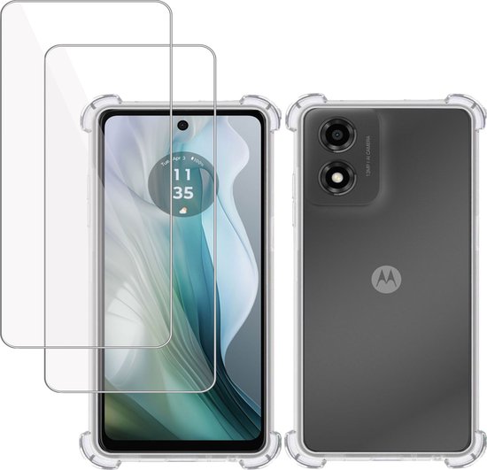 Coque + 2x Film de protection d'écran adapté pour Motorola Moto E14 / Moto G04 / Moto G24 – Tempered Glass - Extreme Shock Case Transparent