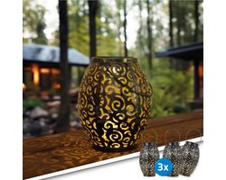 RexTech Solar tuinverlichting - Voordeelset Tafellamp 'Agadir' - 3 stuks - Mooi lichteffect - Warm wit licht - Metaal - 23cm hoog - Buitenlamp op zonne-energie