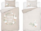 Mayamoo ledikant dekbedovertrek Ganzen Mom i love you - zand - bamboe/katoen - 100x135 + 40x60 cm