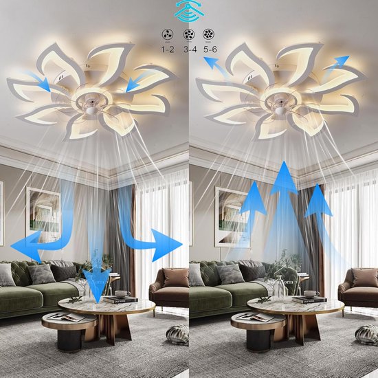Plafondlamp Plafondventilator Met Verlichting LED Ventilator Licht Modern Dimbaar Afstandsbediening Rustig Onzichtbare Hanglamp Woonkamer Kinderkamer Eetkamer Kroonluchter,58cm/60w