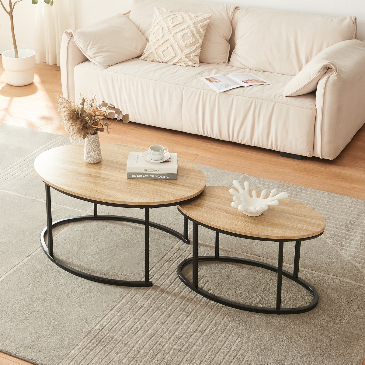 en.casa Salontafel Niederlande ovaal set van 2 zwart en eikenkleurig [en.casa]