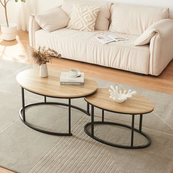 Table basse Niederlande ovale set de 2 noir et chêne [en.casa]