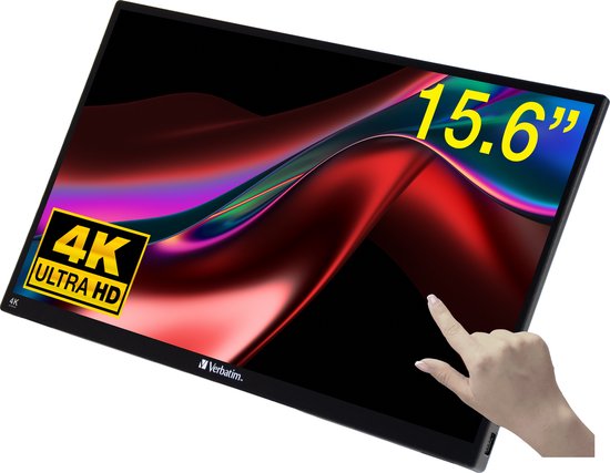 Draagbaar 15,6″ Ultra HD 4K aanraakscherm met USB-C, HDR, IPS, HDMI – Verbatim zwart