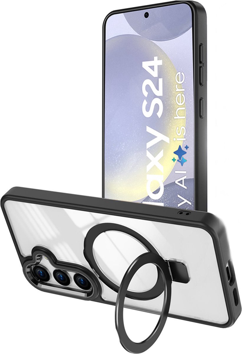 BixB Hoesje Geschikt voor Samsung Galaxy S24 hoesje met Magnetisch Ringhouder backcover - Zwart