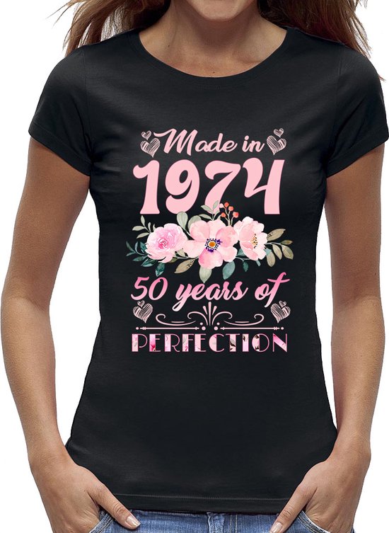 Made in 1974 Sarah 50 jaar T shirt kado tip verjaardag vrouw Dames maat XL cadeau bol