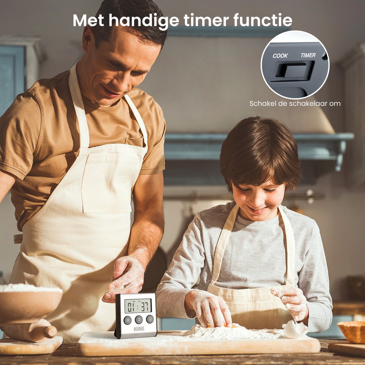 AdroitGoods BBQ Keukenthermometer - Digitaal – Vleesthermometer – Met timer - Magnetisch - RVS — cadeau in Kookcadeaus - foto 3