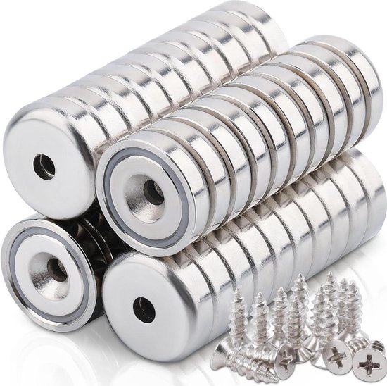 20PACK Neodym Magnete Extra Stark, 10X3MM Multifunktions Senkkopf Rundmagne Topfmagnet mit Schrauben,mit Schrauben für Magnettafel Kühlschrank