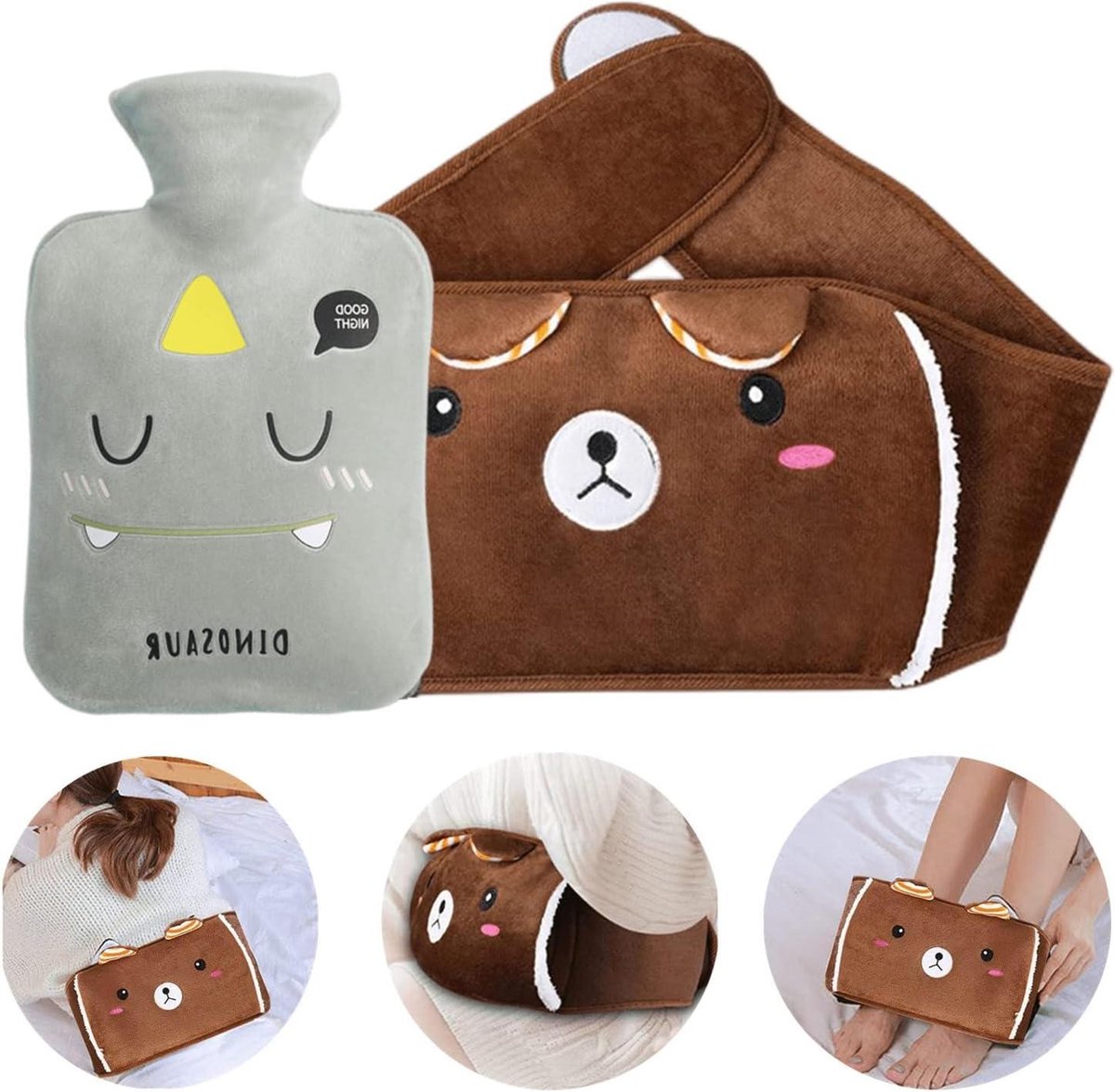 Bol.com Rubberen warmwaterkruik met zachte pluche overtrek - Groen - Verlicht pijn aan buik, rug en benen. aanbieding