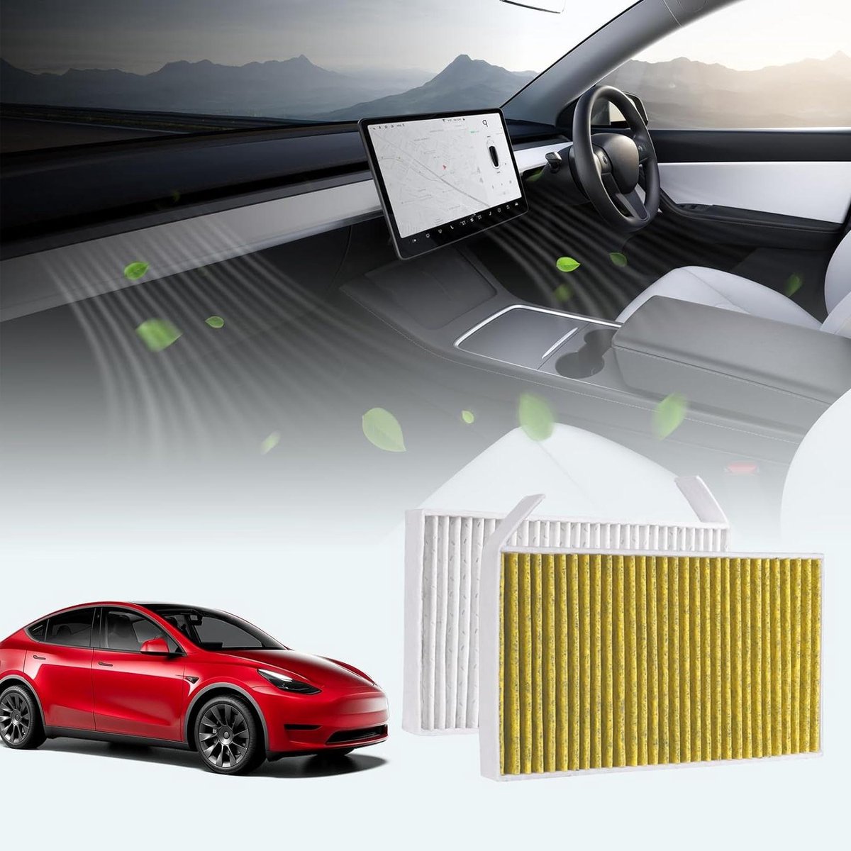 Vervanging Cabine Luchtfilter voor Tesla Model Y & Model 3 - 2016-2024 Gen 2 - Set van Twee - Actieve Kool - Accessoires