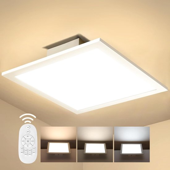FOXSPORT Plafondlamp - witte plafonniére - Industrieel - 2.700-6500K - 20W - LED - met afstandsbediening -neutraal wit licht - opbouwlamp - Slaapkamer & Woonkamer