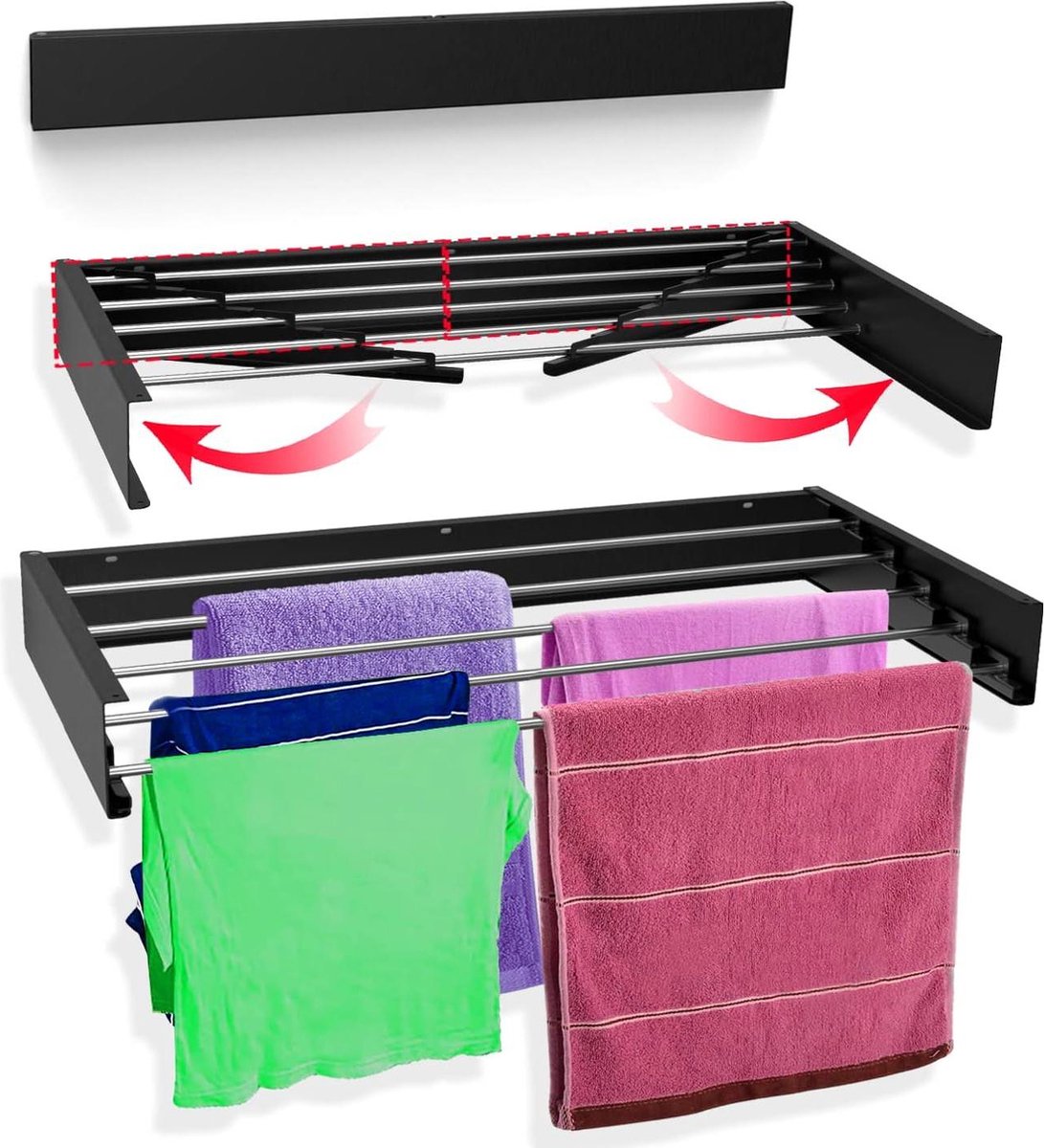 Uittrekbaar droogrek voor binnen en buiten ruimtebesparend compact design ideaal voor badkamer slaapkamer balkon terras tuin en zwembad wandwasdroger