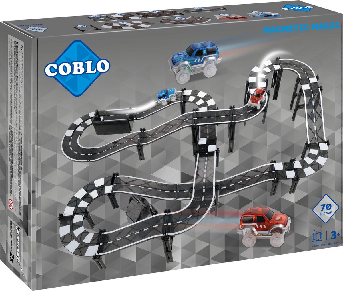 Coblo Racebaan Zwart 70 stuks - Magnetisch speelgoed - Constructiespeelgoed - Magnetische bouwstenen - Magnetic tiles - Cadeau kind - Speelgoed 3 jaar t/m 12 jaar