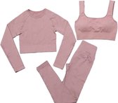 Ensemble de gym - LIGHT RIBBED - Taille S - Vieux rose - Rose - 3 pièces - Ensemble de sport - Ensemble de sport - Leggings et haut de gym - Ensemble Fitness - Leggings et haut de Fitness - Ensemble de Yoga - Leggings et haut de yoga
