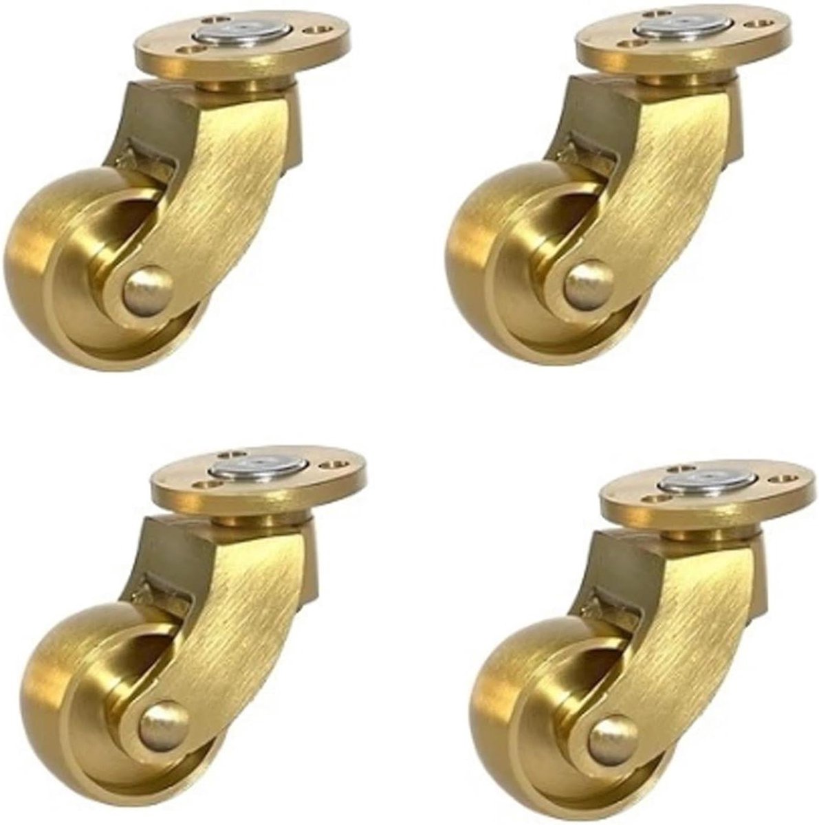Zwenkwielen 25mm Massief Messing 360° Draaibaar - Rubberen Zwenkwielen - Meubels Ronde Wielen - 150kg Belasting met 12 Schroeven - JinLun High