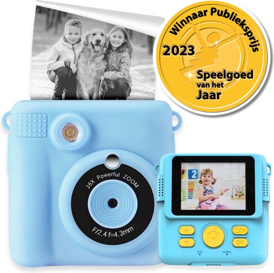 Digitale Instant Kindercamera: 10-in-1 Interactieve Speelgoed Camera - Cadeau - Kinderspeelgoed 4 Jaar tot 10 Jaar. Inclusief Fotokaarten, USB Oplaadbare Fotocamera - Fototoestel voor Kinderen - Blauw