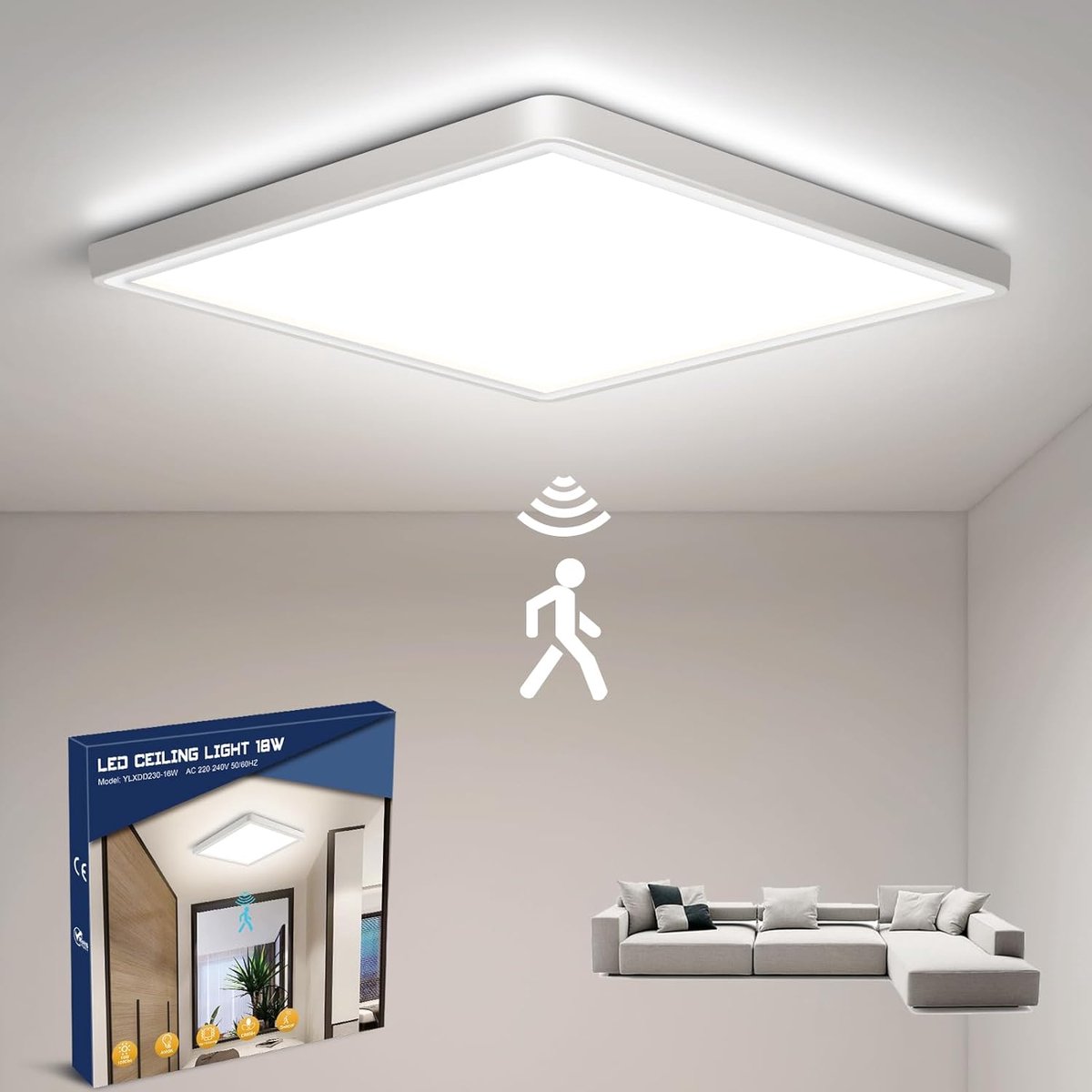 Proiector led cu senzor de miscare, 30W, 6400K, IP44, 2400 lm, Negru