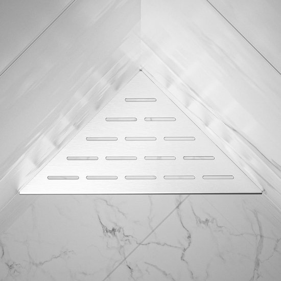 Bernkot Hoekdoucheplank, roestvrij staal 304, badkamerrek van staal met roosterdesign voor betegelde muren, inbouwplank voor badkamerrenovatie (geborsteld, 305 mm, 2 stuks