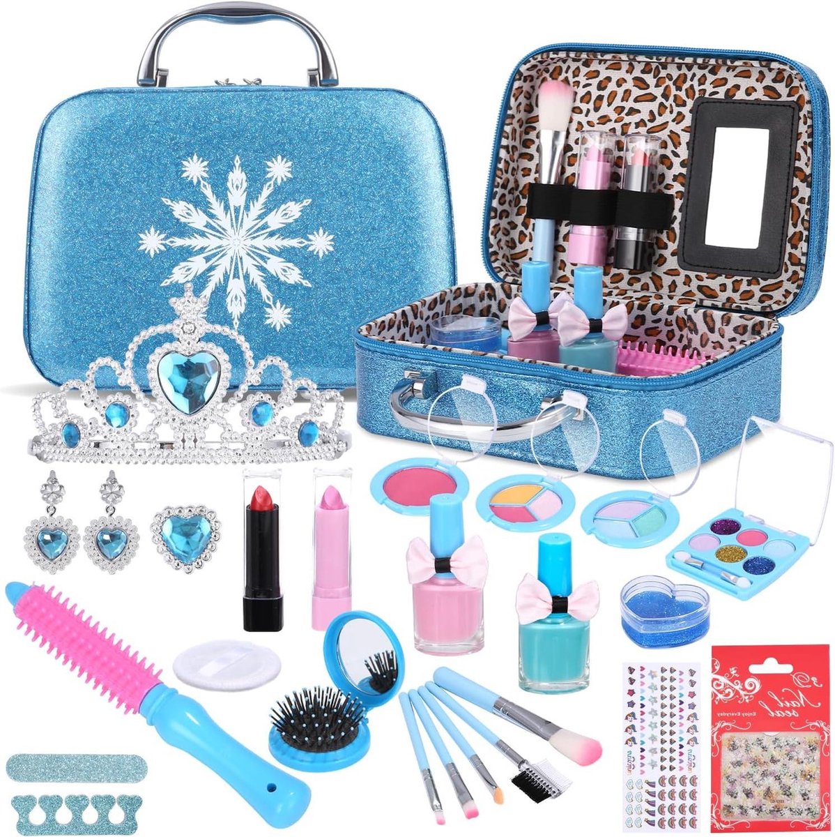 Kinder Make-up Set 32-delig - Grote Opbergkoffer met Kroon - Wateroplosbare & Wasbare Schmink voor Meisjes 4-12 Jaar - Veilig Verkleedspel - Prinsessen Make-up Kist voor Verjaardag & Kerstcadeau — afbeelding 7