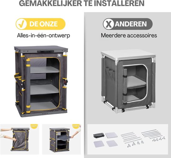 Campingkeuken - Kampeerkast - Kampeerkeuken Met Opbergvakken - Camping Keuken Met Kooktafel - Campingkast Opvouwbaar - Keukenkastje - Keukenkast voor Camperen - 60 x 50 x 80 cm - Grijs van Camp — afbeelding 5