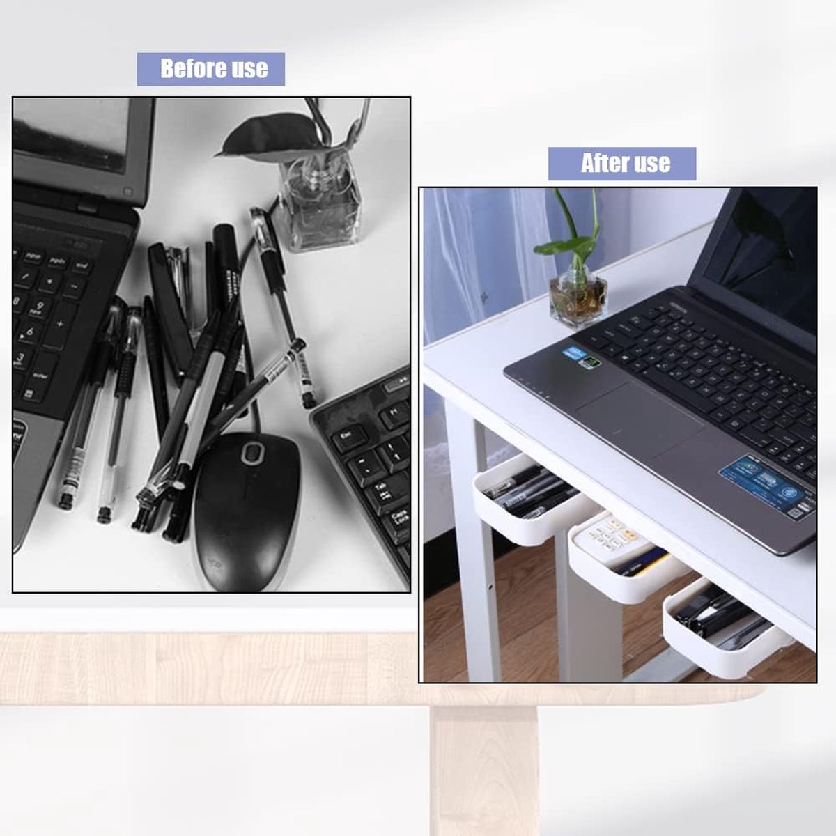2 Stuks Onder Het Bureau Lade Organizer, Opslag, Zelfklevende Lade Potloodbakje Make Up Organizer Bureau Lade Verborgen Voor Kantoor