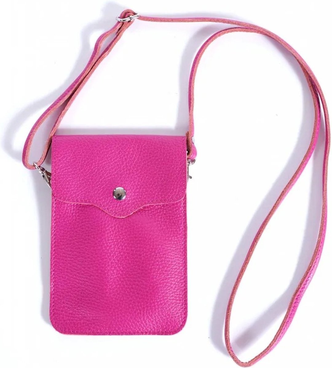 Fuchsia Leren Telefoontasje Basic - Leren Schoudertassen - Leer - leder - Dames Tas- Telefoon tasjes - Fuchsia
