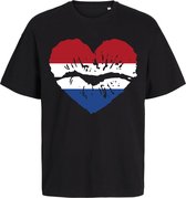 Grappig T-Shirt Heren Dames - Rood Wit Blauwe Hart - Zwart - EK - WK - Koningsdag - Maat XXL