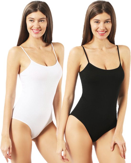 SOCKSTON-Bodyfashion 2 Pièces (Noir & Blanc) Body femme à fines bretelles - Tissu doux et extensible - Body correcteur - Body avec fermeture à crochet - Taille XL