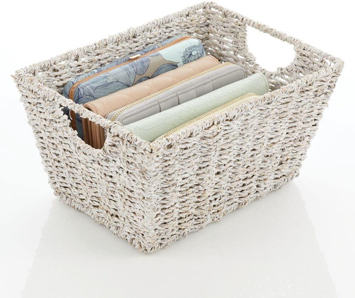 Opbergmand met deksel van zeegras - stijlvolle draagmand voor kleding, speelgoed en tijdschriften - set van 2 - wit Wicker Storage Basket (2-5) — cadeau in Cadeau-ideeën - foto 4