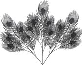 Countryfield Kunst siertak pauwvaren/pauwenveer - 3x - zwart - 84 cm - Decoratie kunst pluimen