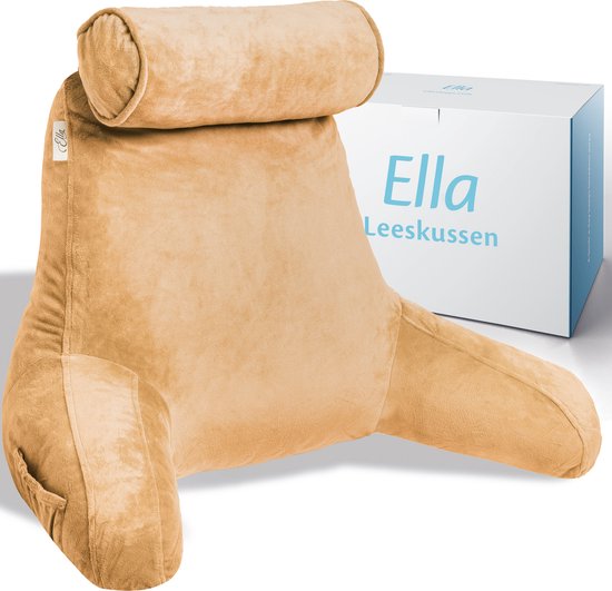 Ella® Leeskussen met Nekrol - Relax Kussen - Zitkussen - Onderrug Ondersteuning - Fluweel Bruin