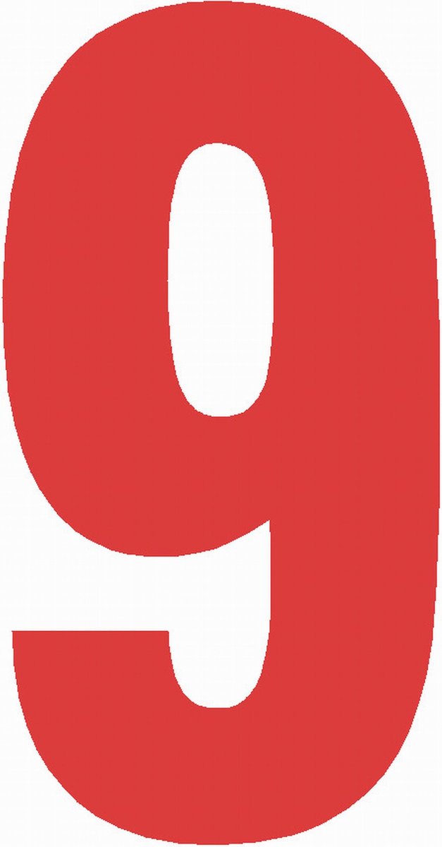 Cijfersticker nr. 9 ROOD 10x5cm plakcijfer huisnummersticker containersticker magazijn sticker weerbestendig