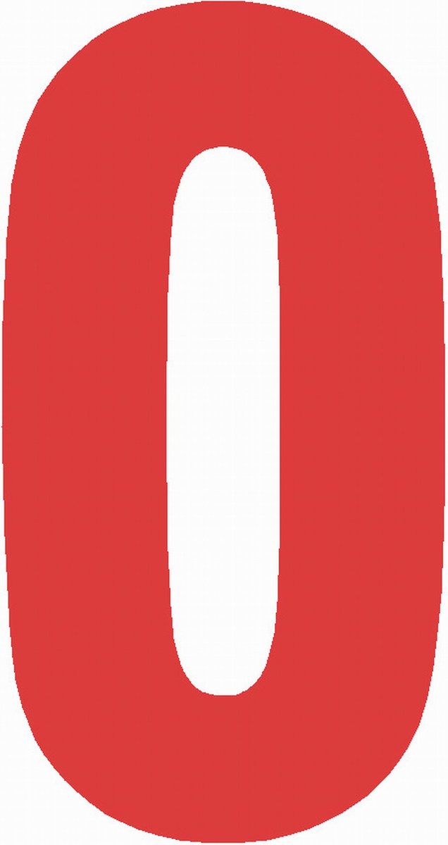 Cijfersticker nr. 0 ROOD 10x5cm plakcijfer huisnummersticker containersticker magazijn sticker weerbestendig