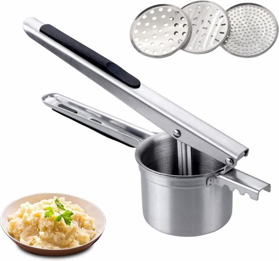 Coupe Frite Presse-purée Inox Manuel - 3 Disques Interchangeables - Multifonction Purée Et Jus - Facile à Nettoyer Presse Agrumes